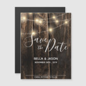 Rustic Wood String Lights Wedding Save the Date Magnetische Uitnodiging (Voorkant / Achterkant)