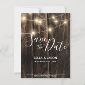 Rustic Wood String Lights Wedding Save the Date Magnetische Uitnodiging (Voorkant)