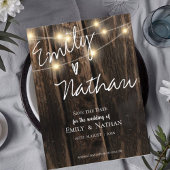 Rustic Wood String Lights Wedding Save the Date Uitnodiging Briefkaart
