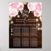 Rustic Wood String Lights Wedding Seating Charts Poster (Voorkant)