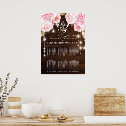 Rustic Wood String Lights Wedding Seating Charts Poster (Keuken)