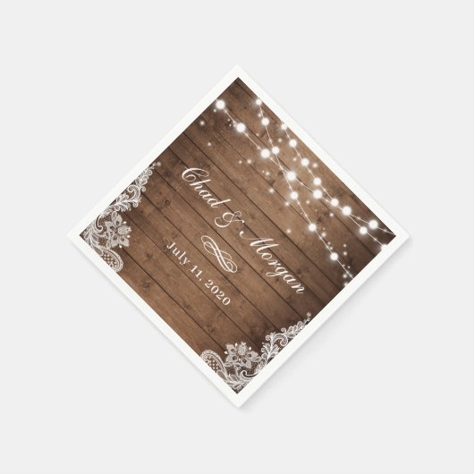 Rustic Wood String Lights Wedding Servet (Hoek)