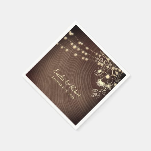 Rustic Wood String Lights Wedding Servet (Hoek)