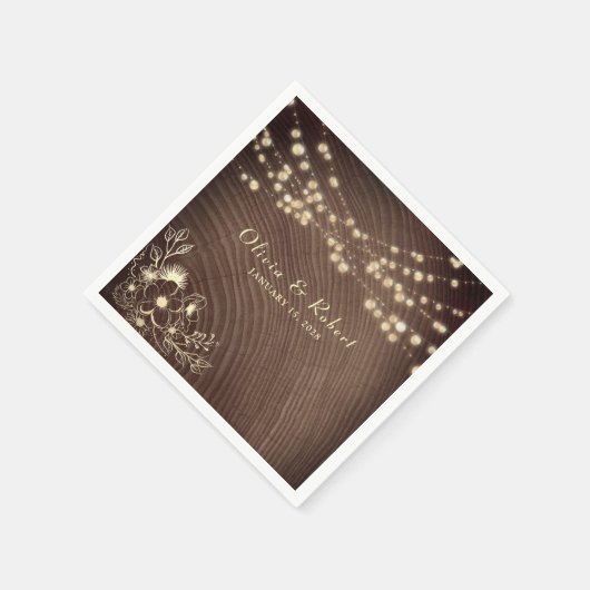 Rustic Wood String Lights Wedding Servet (Hoek)