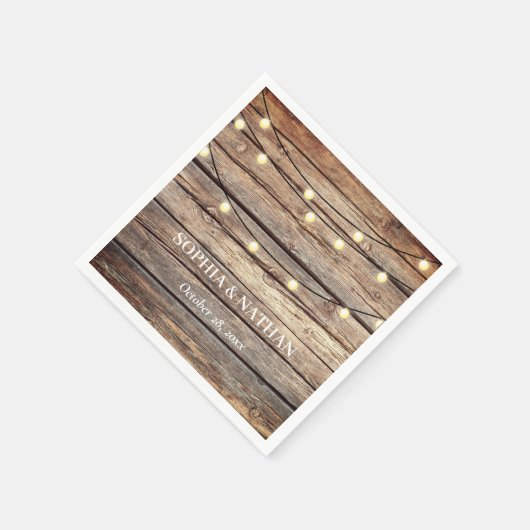 Rustic Wood String Lights Wedding Servet (Hoek)