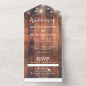 Rustic Wood String Lights Wedding Song All In One Uitnodiging (Binnen)