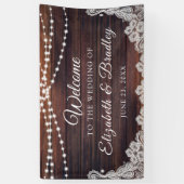 Rustic Wood String Lights Wedding Spandoek (Verticaal)