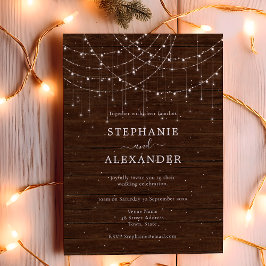 Rustic Wood String Lights Wedding Uitnodiging