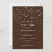Rustic Wood String Lights Wedding Uitnodiging (Voorkant)