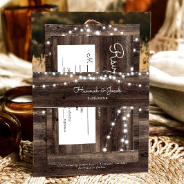 Rustic Wood String Lights Wedding Uitnodigingen Wikkel