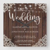 Rustic Wood String Lights Wedding Vierkante Klok (Voorkant)