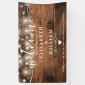Rustic Wood String Lights Wedding Welcome Spandoek (Verticaal)