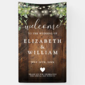 Rustic Wood String Lights Wedding Welcome  Spandoek (Verticaal)