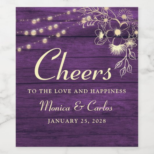 Rustic Wood String Lights Wedding Wine Label Wijn Etiket (Enkel label)