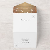 Rustic Wood String Lights White Lace All In One Uitnodiging (Buitenkant)