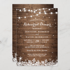 Rustic Wood String Lights Winter Rehearsal Dinner Kaart