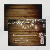 Rustic Wood String Lights Wood Mason RSVP Kaartje (Voorkant / Achterkant)