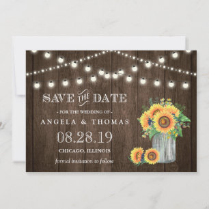 Rustic Wood String Lights Zonnebloemen Save the Da Date