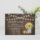 Rustic Wood String Lights Zonnebloemen Save the Da Date (Staand voorkant)