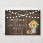 Rustic Wood String Lights Zonnebloemen Save the Da Save The Date (Voorkant)