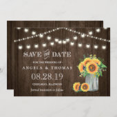 Rustic Wood String Lights Zonnebloemen Save the Da Save The Date (Voorkant / Achterkant)
