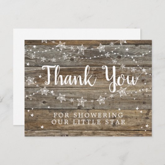 Rustic Wood String Stars Baby shower Dank u Briefkaart (Voorkant / Achterkant)