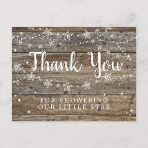 Rustic Wood String Stars Baby shower Dank u Briefkaart