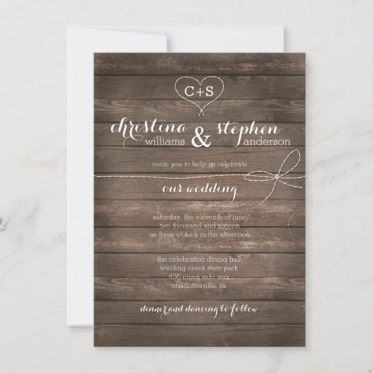 Rustic Wood Stropdas the Knot Wedding Invitation Kaart (Voorkant)