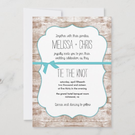 Rustic Wood Stropdas The Knot Wedding Invitation Kaart (Voorkant)