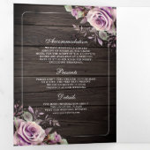 Rustic Wood Stusty Paarse Floral QR Code Weddensch Drieluik Uitnodiging (Binnenzijde eerst)