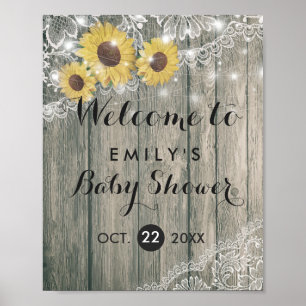 Rustic Wood Sunflower Baby shower Welkom Poster