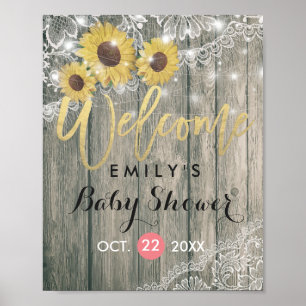 Rustic Wood Sunflower Baby shower Welkom Poster