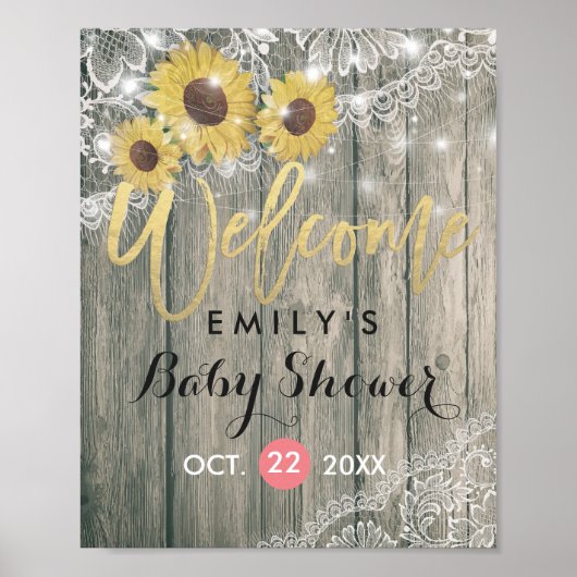 Rustic Wood Sunflower Baby shower Welkom Poster (Voorkant)