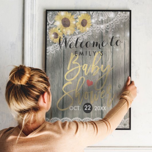 Rustic Wood Sunflower Baby shower Welkom Poster