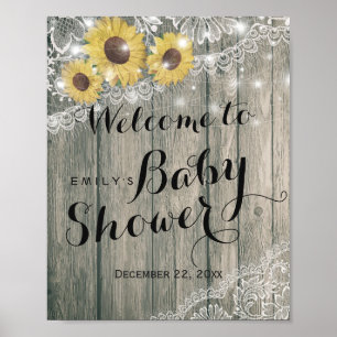 Rustic Wood Sunflower Baby shower Welkom Poster