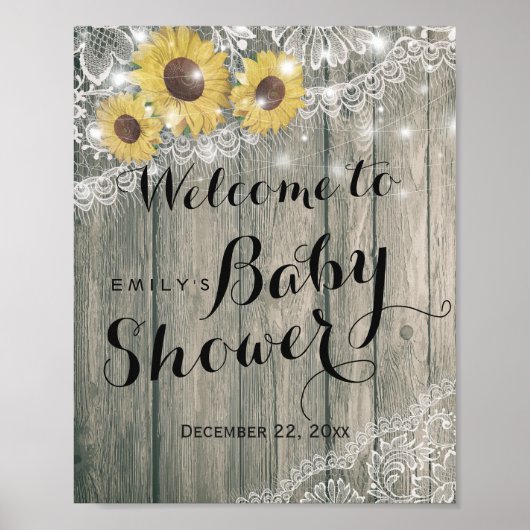 Rustic Wood Sunflower Baby shower Welkom Poster (Voorkant)