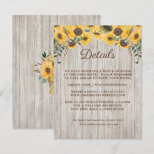 Rustic Wood Sunflower Barn Wedding Informatiekaartje (Voorkant / Achterkant)