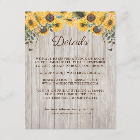 Rustic Wood Sunflower Barn Wedding Informatiekaartje (Voorkant)