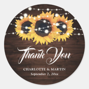 Rustic Wood Sunflower Bedankt voor je huwelijk Ronde Sticker
