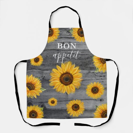 Rustic Wood Sunflower Bon Appetit Chef Schort (Voorkant)