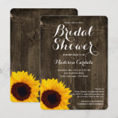 Rustic Wood Sunflower Bridal Shower Invitations Kaart (Voorkant / Achterkant)