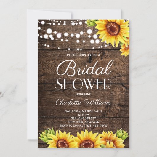Rustic Wood Sunflower Bridal Shower Kaart (Voorkant)
