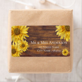 Rustic Wood Sunflower Bright Yellow Address Etiket