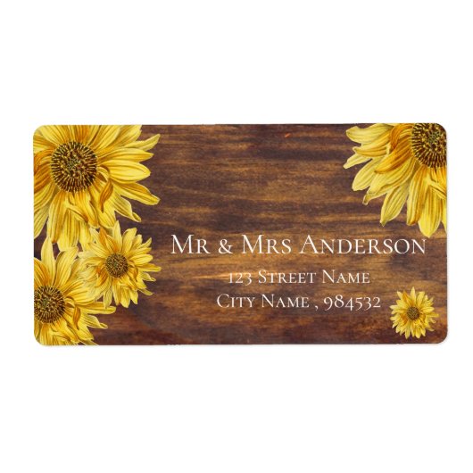 Rustic Wood Sunflower Bright Yellow Address Etiket (Voorkant)