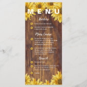 Rustic Wood Sunflower Bright Yellow Wedding Party Menu (Voorkant)
