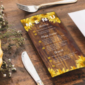 Rustic Wood Sunflower Bright Yellow Wedding Party Menu