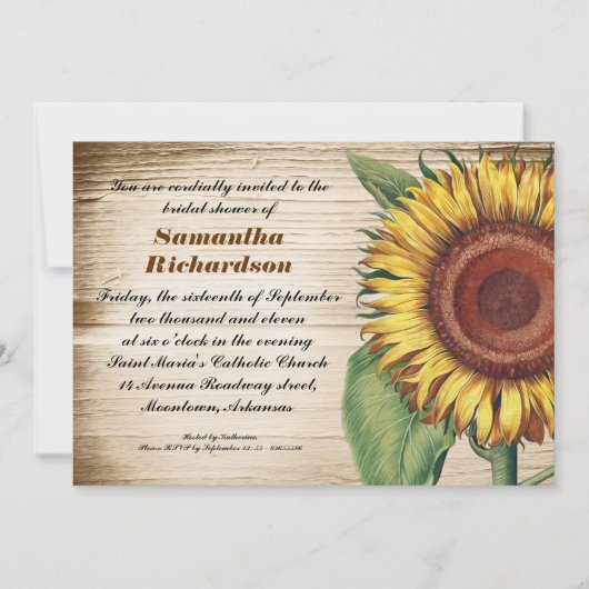 Rustic Wood & Sunflower Bruids Douche Uitnodiginge Kaart (Voorkant)