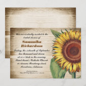 Rustic Wood & Sunflower Bruids Douche Uitnodiginge Kaart (Voorkant / Achterkant)
