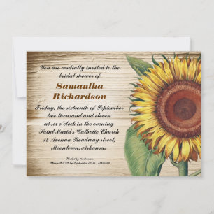 Rustic Wood & Sunflower Bruids Douche Uitnodiginge Kaart