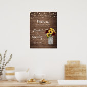 Rustic Wood Sunflower Burgundy Jar Welcome Sign Poster (Keuken)